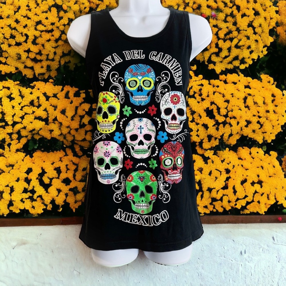 REEF Sugar Skull Day Of The Dead Dia De Los Muertos Mexico Graphic Tank Top